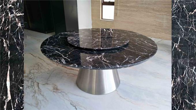 Dining Table - Round Black Marble Dining Table