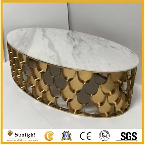 With Metal - Durable Natural White Marble Dining