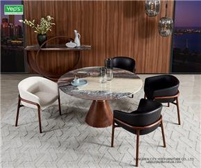 Leather Dining - Round Marble Dining Table