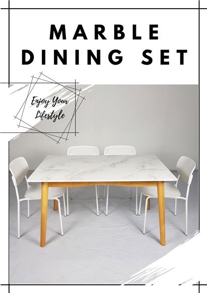 Wooden Legs - Marble Dining Table Set