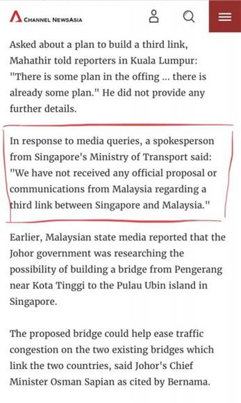 Third Link Between - Spokesperson From Singapore's Ministry Transport