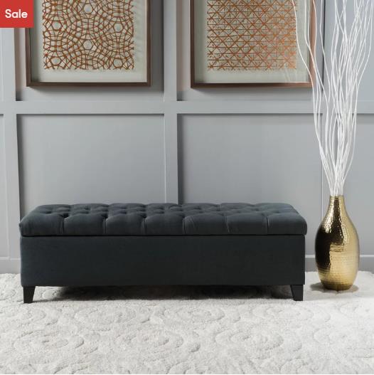 Tapered Block Feet - Upholstered Storage Bench
