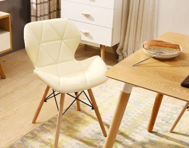 White Faux Leather - Seat Natural Wood Legs Chair