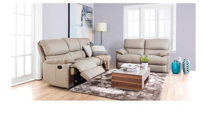 Padded Cushions - Full Leather Recliner Sofa Set