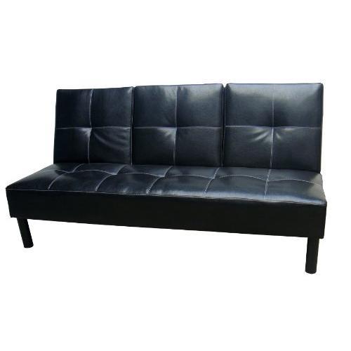 Leather Tufted Sofa - Black Faux Leather