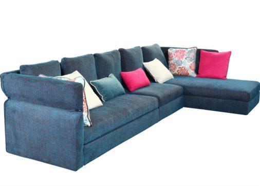 Blue Fabric - Corner Living Room Maximizing Space