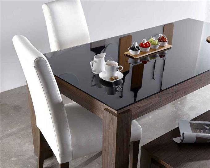 American Walnut Veneer - Glass Dining Table