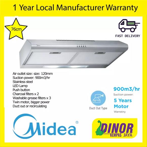 Year Local Manufacturer Warranty - Midea 76cm Slim Cooker Hood